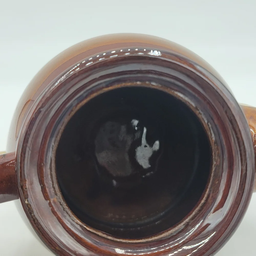 Brown Drip Glaze Round Stoneware Teapot Lid Retro Kitchen Rustic 70s Vintage